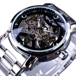 Winner Male Auto Mechanical Watch Fashion Skeleton Dial Stainless Steel Band Wristwatch Redbey