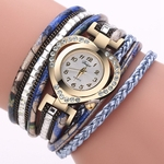 Women Fine Leather Band Winding Analog Quartz Movement Wrist Watch