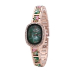 Women Oval Shell Flower Full Diamond Bracelet Watch Analog Quartz Wrist Watch