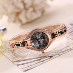 Women Round Shell Flower Full Diamond Bracelet Watch Analog Quartz Wrist Watch