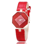 Women Watch PU Leather Strap Dial Diamond Estudantes Rel¨®gio de pulso Red