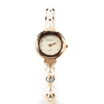 FLY Womens Ladies inoxidável relógios de pulso à prova d'água elegante relógios de metal anel de ouro banda White Pearl