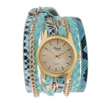 Womens multicamada relógio de pulso tecer envoltório pulseira de couro relógio de pulso azul