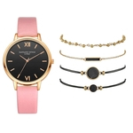 Women's Quartz Leather Band Strap Watch Analog Wrist Bracelet bracelet Watch Set