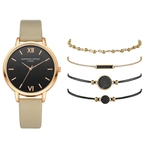 Women's Quartz Leather Band Strap Watch Analog Wrist Bracelet bracelet Watch Set