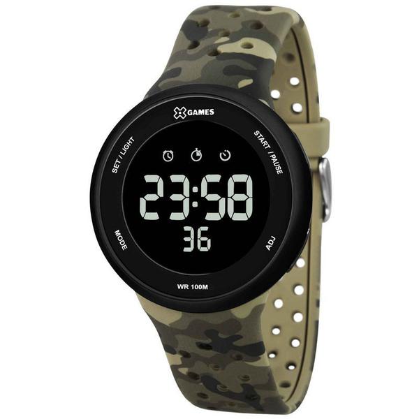 X-games Masculino Redondo Digital Negativo Borracha Army Verde Xmppd486-pxef