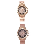 2x Strass Relógio De Pulso Luxo Relógio De Quartzo Casual Rosa Faixa De Malha De Ouro