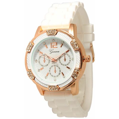 Yesfashion relógio Women`s Branco Rose Gold Chronograph Silicone