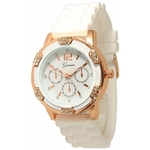 Yesfashion relógio Women`s Branco Rose Gold Chronograph Silicone Relógio de pulso