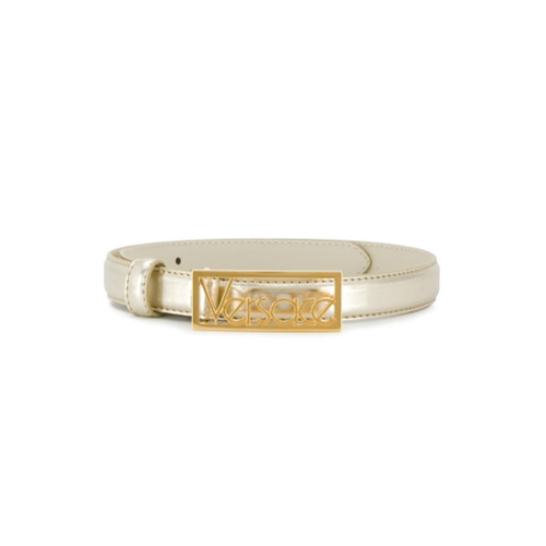 Young Versace Metallic Logo Leather Belt - Dourado