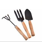 3PCS Mini Gardening Tool Set com punho de madeira Spade Rake Fork