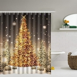 Ficha técnica e caractérísticas do produto 1.8M brilhando ouro vestido de árvore de Natal impermeável banheiro cortina de chuveiro decoração da árvore de ouro 12 ho