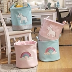 Ficha técnica e caractérísticas do produto 1pc Ins Estilo Unicórnio Do Arco-íris Armazenamento Bucket Canvas Cesta De Lavanderia Kidstoys Storages Barrel Waterproof