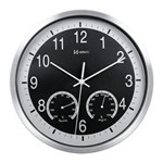 Ficha técnica e caractérísticas do produto 6416 - Relógio Parede Aluminio Escovado Termometro Higrometr