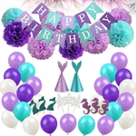 Ficha técnica e caractérísticas do produto 76 Pcs Sereia Tema Conjunto de Festa de Aniversário Para Crianças Adultas Ocean Party Prom Supplies Balões Cocar Bolo Topper Banner Decoração do quarto