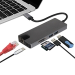 Ficha técnica e caractérísticas do produto 8 em 1 USB C Hub HDMI VGA Ethernet Lan RJ45 Adaptador para Macbook Pro Tipo C Card Reader Hub 2 USB 3.0 + Type-C porta de carregamento Adaptador