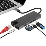 Ficha técnica e caractérísticas do produto 8 em 1 USB C Hub HDMI VGA Ethernet Lan RJ45 Adaptador para Macbook Pro Tipo C Card Reader Hub 2 USB 3.0 + Type-C porta de carregamento