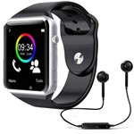 Ficha técnica e caractérísticas do produto A1 Relógio Inteligente Smart Watch Bluetooth Chip Android + Fone de Ouvido Bluetooth Prata