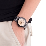 Ficha técnica e caractérísticas do produto Amantes Aço Watchband Quartz Veja com plataforma giratória Pointer elegante relógio de pulso Ornamento do presente Gostar