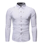 Ficha técnica e caractérísticas do produto Amyove Lovely gift Homens Vertical Stripe de visita do impressão camisa de manga comprida Camisa Casual