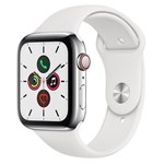 Ficha técnica e caractérísticas do produto Apple Watch 5 Cell+GPS 44 Mm, Aço Inoxid Prata, Puls Esportiva Branca e Fecho Clássico - MWWF2BZ/A