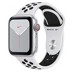 Ficha técnica e caractérísticas do produto Apple Watch Nike+ Series 5 Cellular + Gps, 40 Mm, Alumínio Prata, Esportiva Nike Preto/Cinza e Fecho Clássico - Mx3c2bz/a