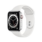 Ficha técnica e caractérísticas do produto Apple Watch Series 6 Cellular + GPS, 44 Mm, Aço Inoxidável Prata, Pulseira Esportiva Branco