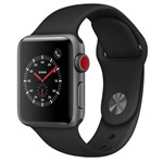 Ficha técnica e caractérísticas do produto Apple Watch Series 3 Cellular, 38 Mm, Alumínio Cinza Espacial, Pulseira Esportiva Preto e Fecho Clássico - Mqkg2bz/a