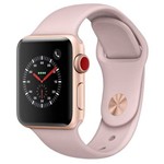 Ficha técnica e caractérísticas do produto Apple Watch Series 3 Cellular, 38 Mm, Alumínio Dourado, Pulseira Esportiva Rosa e Fecho Clássico - M