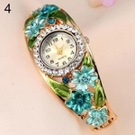 Ficha técnica e caractérísticas do produto Big Flor Folha Banda de cristal strass pulseira relógio de pulso vestido das mulheres