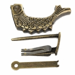 Ficha técnica e caractérísticas do produto Cadeado de bronze retro Vintage chinês antigo estilo antigo caixa de jóias padrão de peixe Lock & Key para decoração de casa ornamentos