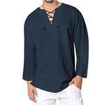 Ficha técnica e caractérísticas do produto Camisa Homens cor sólida Enlaçando Algodão Linho Long Sleeve solto shirt