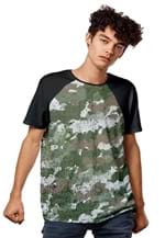 Ficha técnica e caractérísticas do produto Camiseta Verde Militar Camuflada Raglan Masculina