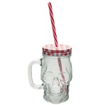 Ficha técnica e caractérísticas do produto Caneca 400ml de Vidro com Canudo Caveira Chelsea Dolce Home - D0136