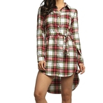 Ficha técnica e caractérísticas do produto Chegada Nova Mulheres Outono E Inverno Plaid Impresso Irregular Vestido camisa Magro manga comprida Lacing Dress For Ladies Professional