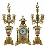 Conjunto Relogio Garniture Bronze C Porcelana Pintura Romant