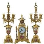 Ficha técnica e caractérísticas do produto Conjunto Relógio Garniture Bronze C Porcelana Pintura Romantismo Class...