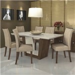 Ficha técnica e caractérísticas do produto Conjunto Sala de Jantar Mesa Tampo MDF/Vidro Off White 180cm 6 Cadeiras Apogeu Móveis Lopas Imbuia