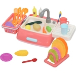 Ficha técnica e caractérísticas do produto Crianças 28pcs Crianças Plástico Simulação de lavar loiça elétrica Pia Pretend Play Kitchen Set Brinquedos