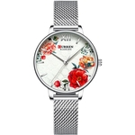 Ficha técnica e caractérísticas do produto CURREN 9060 Casual Luxury Business Quartz Women Watch Flor Dial Lady elegante requintado relógio de pulso à prova d'água 3ATM Relógio de pulso para senhoras fêmeas com malha de