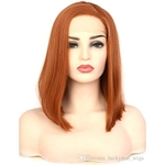 Short Bob Style Lace Front Wigs Copper Orange Natural Straight Synthetic Hair Side Part Heat Resistant Synthetic Full Wig for Women 14inches