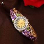 Ficha técnica e caractérísticas do produto Das mulheres bonitas Banda Flor oco Out Bangle Cristal de quartzo pulseira relógio Jóias