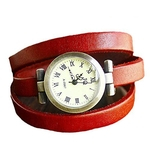 Ficha técnica e caractérísticas do produto DAYAN Triple Wraps Relógio de pulso Pulseiras Relógios de couro PU mulheres de corda Relógios Vermelhos