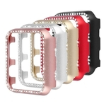 Ficha técnica e caractérísticas do produto Diamante Brilhante De Cristal Do Metal Alumínio Bumper Caso Protetor Para Apple Watch Todos Os Modelos De Pulso Pulseira De Relógio Casos Quadro