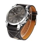 Ficha técnica e caractérísticas do produto Dos homens clássico Fashion Business numerais romanos Big Dial Leather Strap relógio de quartzo