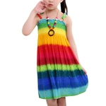 Ficha técnica e caractérísticas do produto Estilo Children Girl Fashion Bohemia longo colorido Sling Beach Dress Backless Enrole Peito Vestido + Colorido Colar Beads