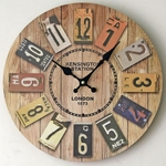 Ficha técnica e caractérísticas do produto Europa Rodada Estilo Vintage parede de madeira Hanging Relógio LONDON 1873 Colorful Digital Clocks decorativas para Sala Cozinha