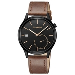 Ficha técnica e caractérísticas do produto Fashion Men Sport Stainless Steel Case Leather Band Quartz Analog Wrist Watch