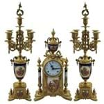 Garniture Conj Relogio 02 Candelabros Bronze C Azul Pintura