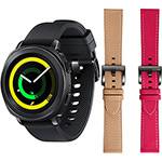 Gear Sport Preto +Pulseira Couro Bege + Pulseira Couro Pink